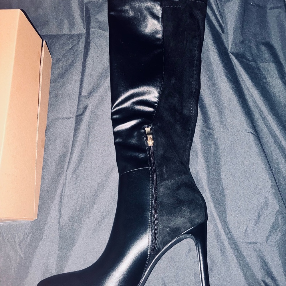 Black Suede & Leather Women's Boots - Picture 2 of 6